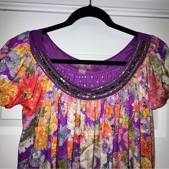 Argenti Floral Print Embellished Short Sleeve Baby Doll A-Line Dress - Picture 7 of 11